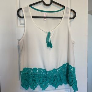 White + teal white tank